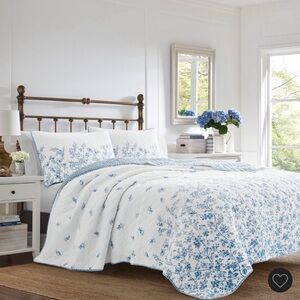 Laura Ashley Blue and White Floral Quilt Set